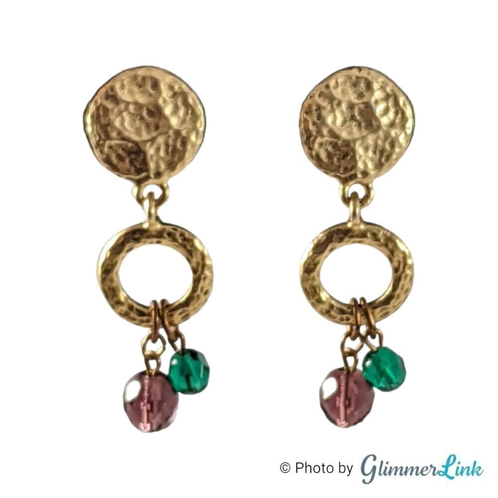 Tiered Hammered Circles Clip On Gold Tone Earrings
